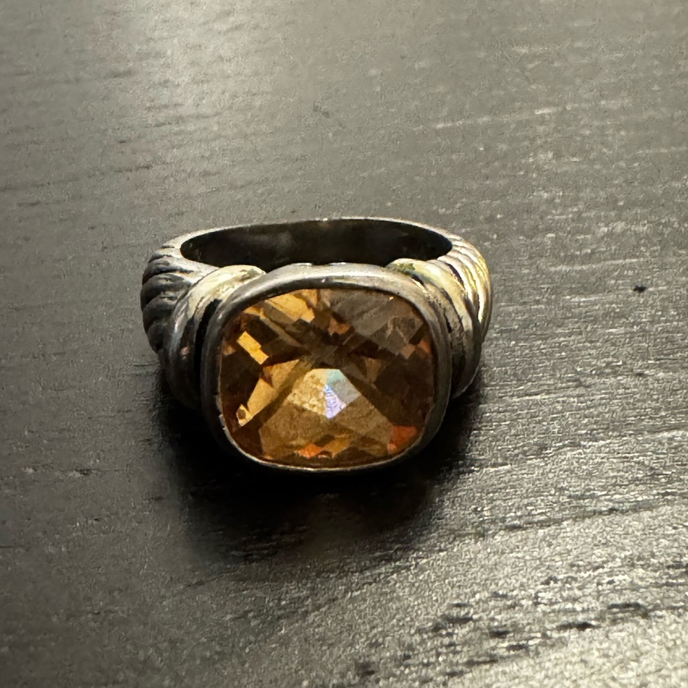 JGI Silver Tone Champagne Faceted Statement Cocktail Ring Size 6.5